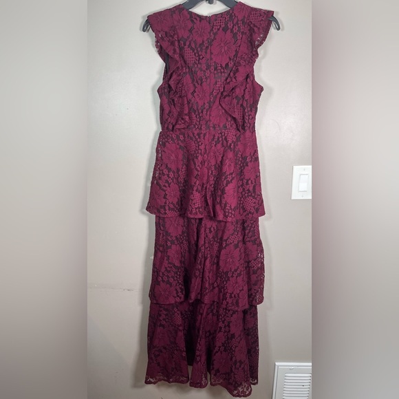 Lulus Molinetto Burgundy Lace Ruffled Tiered Sleeveless Maxi Dress - Picture 5 of 8
